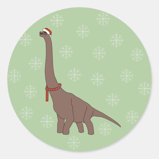 Adesivo Redondo illusima Dinossauro de Pescoço Longo Marrom Natal (Frente)
