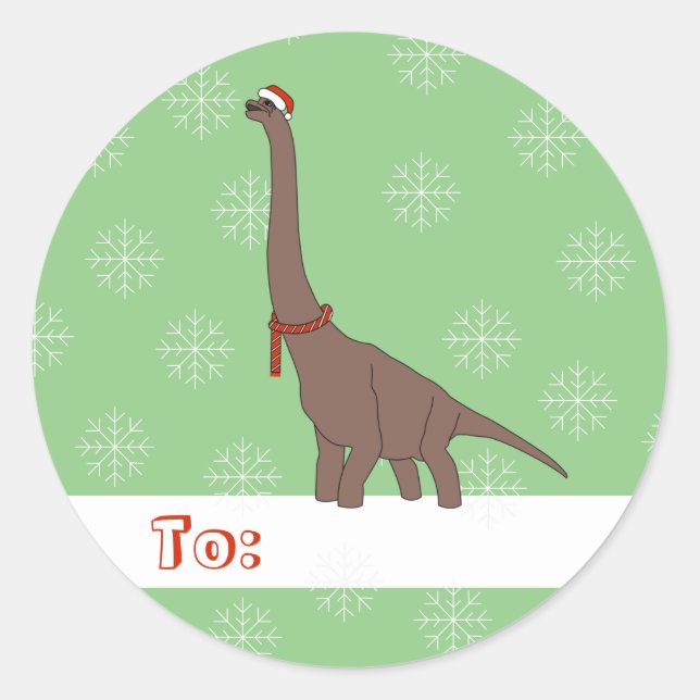 Adesivo Redondo illusima Dinossauro de Pescoço Longo Marrom Natal (Frente)