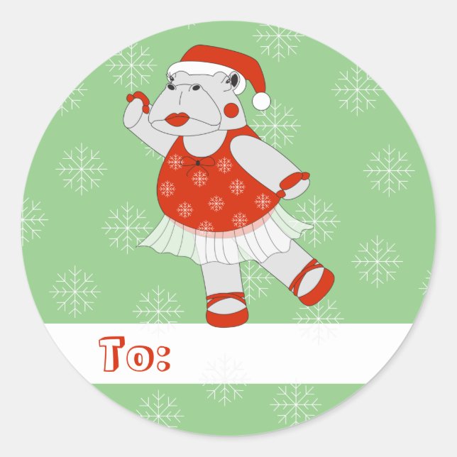 Adesivo Redondo illusima Hipopótamo de Ballet Natal Flocos de Neve (Frente)