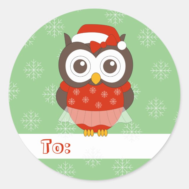 Adesivo Redondo Illusima Owl Ballerina Flocos de Neve de Natal Ver (Frente)