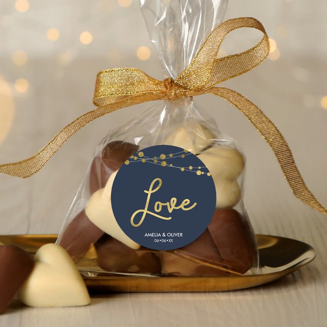 Adesivo Redondo Iluminação Azul Elegante Faux Dourado Amor De Casa (Criador carregado)