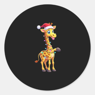 Adesivo Redondo Iluminação de Natal Girafa Funny Santa Girafa Nata