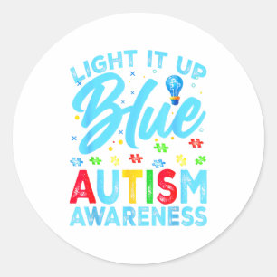 Adesivo Redondo Ilumine de Azul Conscientização do Autismo Homens 