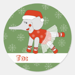 Adesivo Redondo ilusima Ballerina Elefante Flocos de Neve de Natal