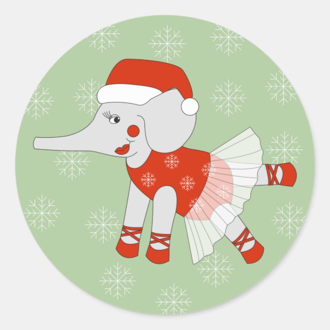 Adesivo Redondo ilusima Ballerina Elefante Flocos de Neve de Natal (Frente)