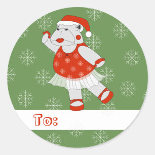 Adesivo Redondo ilusima Ballerina Hippo Flocos de Neve de Natal