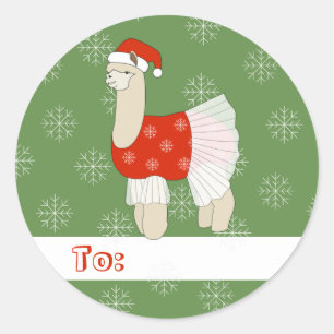 Adesivo Redondo ilusima Ballerina Llama Flocos de neve de Natal