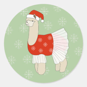 Adesivo Redondo ilusima Ballerina Llama Flocos de neve de Natal
