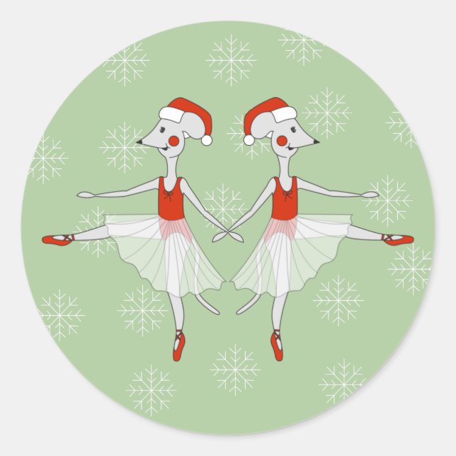 Adesivo Redondo ilusima Ballerina Mice Flocos de Neve de Natal (Frente)
