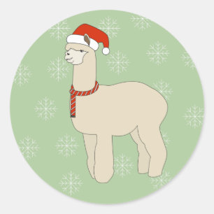 Adesivo Redondo ilusima Llama Natal Hat Snowflakes Green
