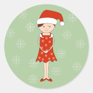 Adesivo Redondo Ilusima Natal Hat Girl Flocos de Neve Verde