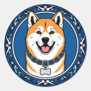 Adesivo Redondo Ilustração Adorável de Cachorro de Desenho Animado