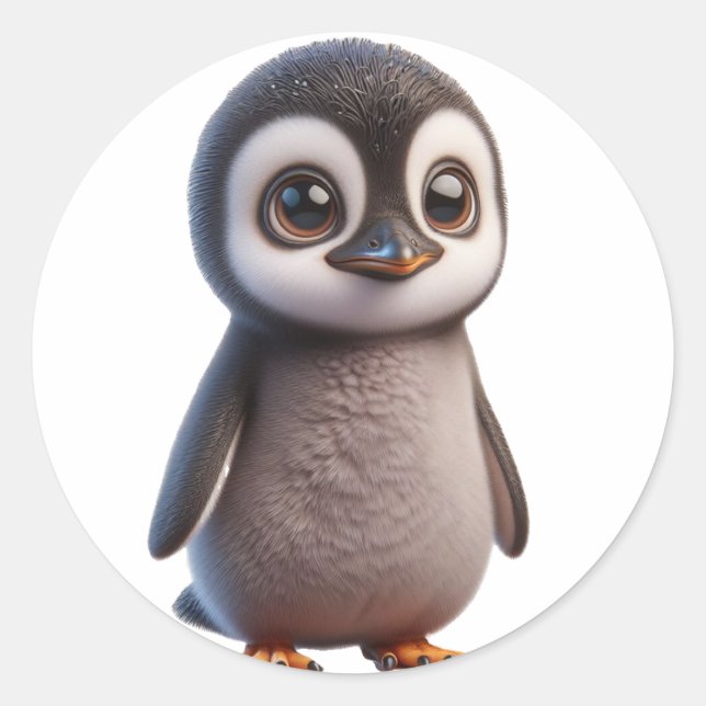 Adesivo Redondo Ilustração Adorável de Caráter Penguin - Encantado (Frente)