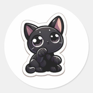 Adesivo Redondo Ilustração Adorável de Gato Preto para Bebês