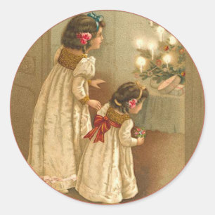 Adesivo Redondo Ilustração adorável do Victorian de duas menina
