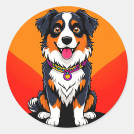 Adesivo Redondo Ilustração Alegre de Cachorro em Cartoon