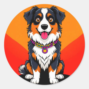 Adesivo Redondo Ilustração Alegre de Cachorro em Cartoon