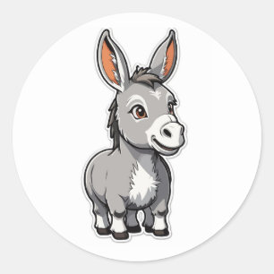 Adesivo Redondo Ilustração Amiga de Cartoon Donkey - Animal Bonito