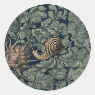 Adesivo Redondo Ilustração Antiga de Caracol Botânico Art Nouveau
