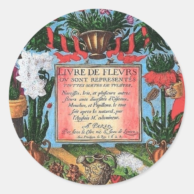 Adesivo Redondo Ilustração Botânica Francesa (Frente)