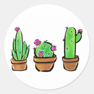 Adesivo Redondo Ilustração Cactus Trio