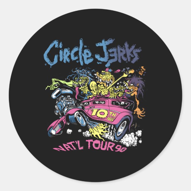 Adesivo Redondo Ilustração Circle Jerks 91 Tour (Frente)