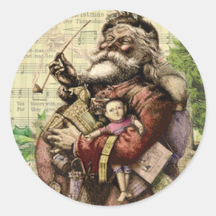 Adesivo Redondo Ilustração Clássica do Papai Noel por Thomas Nast