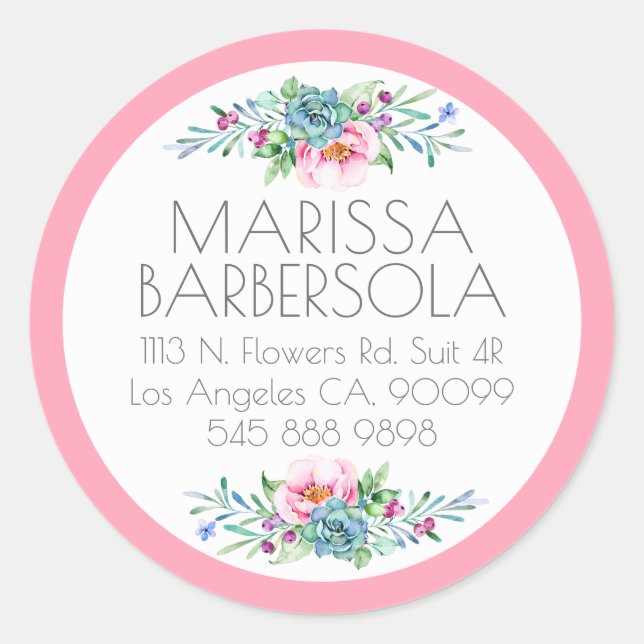Adesivo Redondo Ilustração Colorida de Aquarelas Florais Bouquer (Frente)