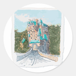 Adesivo Redondo Ilustração Colorida de Castelo