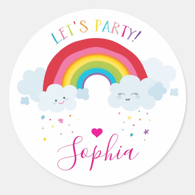 Adesivo Redondo ilustração CUTE RAINBOW CLOUDS kawaii (Frente)