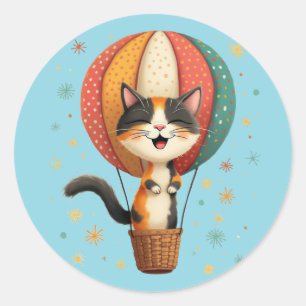 Adesivo Redondo Ilustração da Aventura Celestial do Gato Calico Al