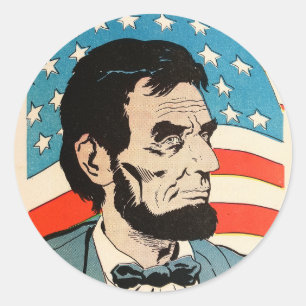 Adesivo Redondo Ilustração da bandeira vintage dos EUA Abraham Lin