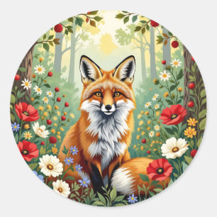 Adesivo Redondo Ilustração da Flor Silvestre da Raposa na Floresta