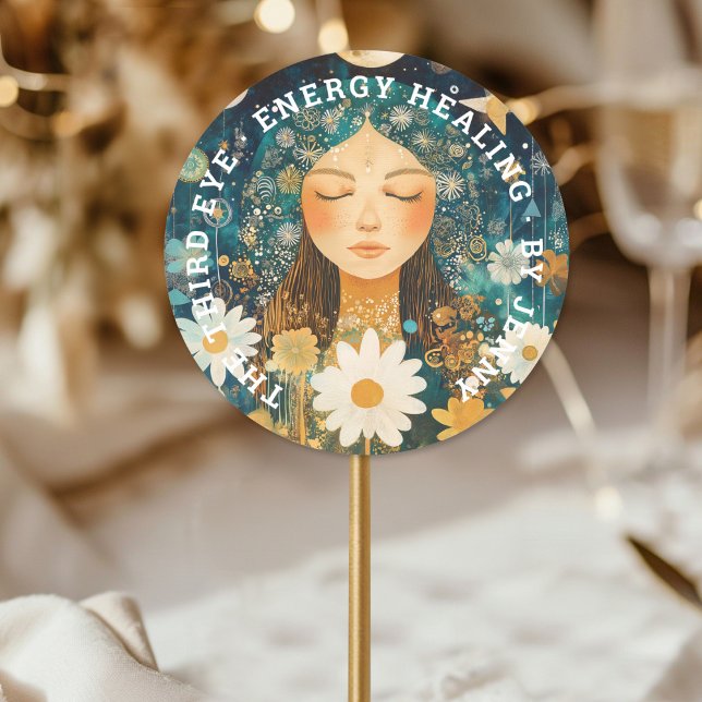 Adesivo Redondo Ilustração da Mulher: Heiler Energético Reiki Spir (Woman Illustration Energy Heiler Reiki Spirituell Classic Round Sticker)