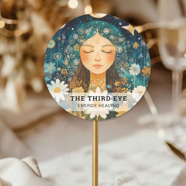 Adesivo Redondo Ilustração da Mulher: Heiler Energético Reiki Spir (Woman Illustration Energy Heiler Reiki Spirituell Classic Round Sticker)