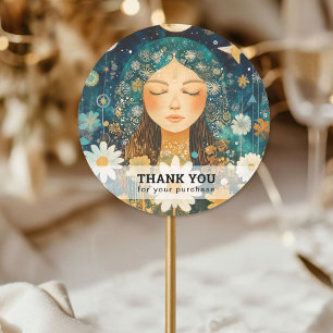 Adesivo Redondo Ilustração da Mulher: Heiler Energético Reiki Spir