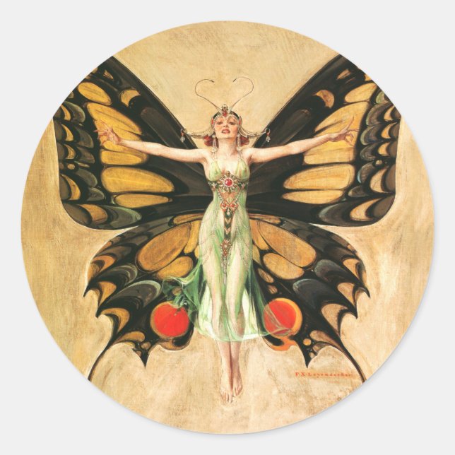 Adesivo Redondo Ilustração da Mulher Voadora Flapper Butterfly (Frente)