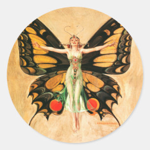 Adesivo Redondo Ilustração da Mulher Voadora Flapper Butterfly