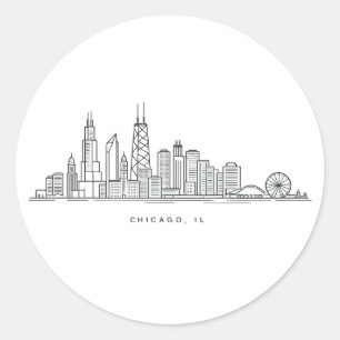 Adesivo Redondo Ilustração da paisagem urbana de Chicago IL
