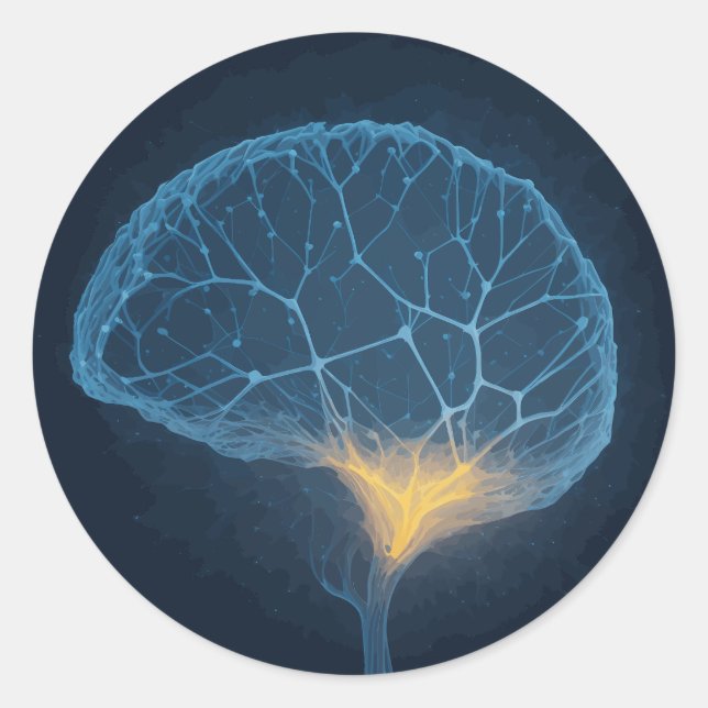 Adesivo Redondo Ilustração da rede cerebral com Halos (Frente)