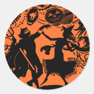 Adesivo Redondo Ilustração da silhueta da dança da bruxa do dia