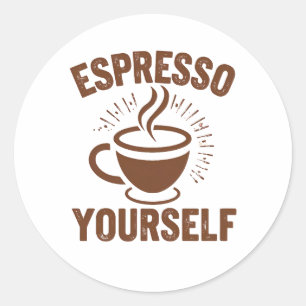 Adesivo Redondo Ilustração da Taça Espresso de Vapor