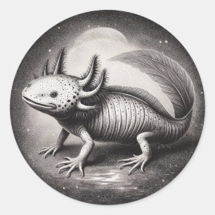 Adesivo Redondo Ilustração da Vintagem Axolotl História Natural