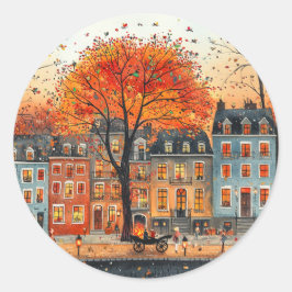 Adesivo Redondo Ilustração das Casas da Rua Laranja Vintage