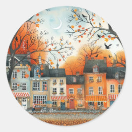 Adesivo Redondo Ilustração das Casas Laranja do Outono