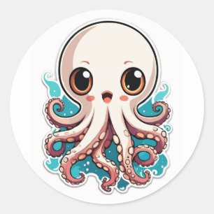 Adesivo Redondo Ilustração de Animação de Octopus Bonito