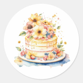 Adesivo Redondo Ilustração de Aquarela de Aniversário ou Assar de