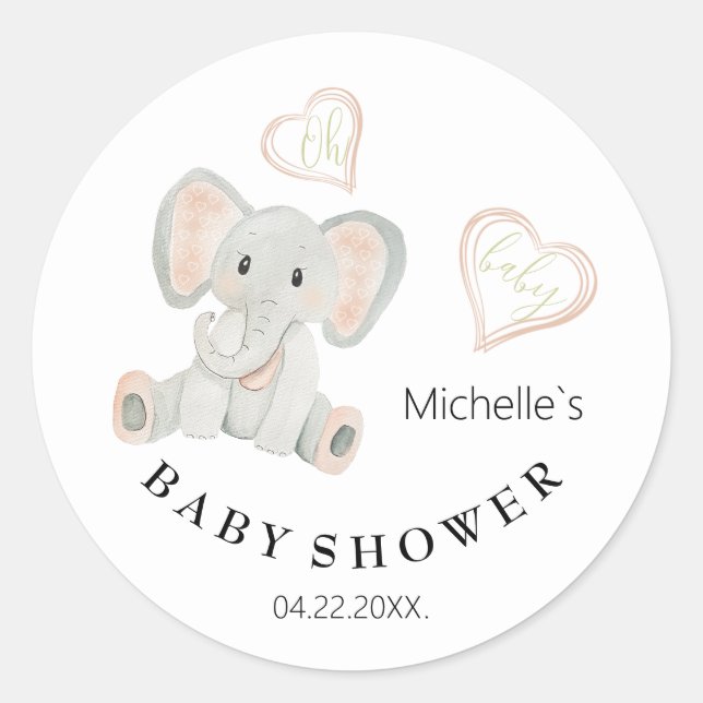 Adesivo Redondo Ilustração de Aquarela de Elefante Primavera de Bo (Frente)