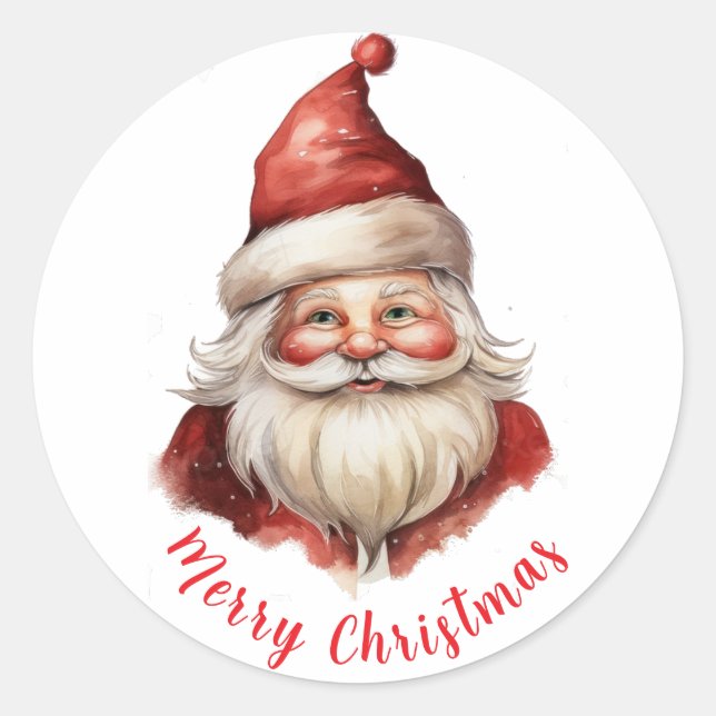 Adesivo Redondo Ilustração de Aquarela Santa Claus (Frente)