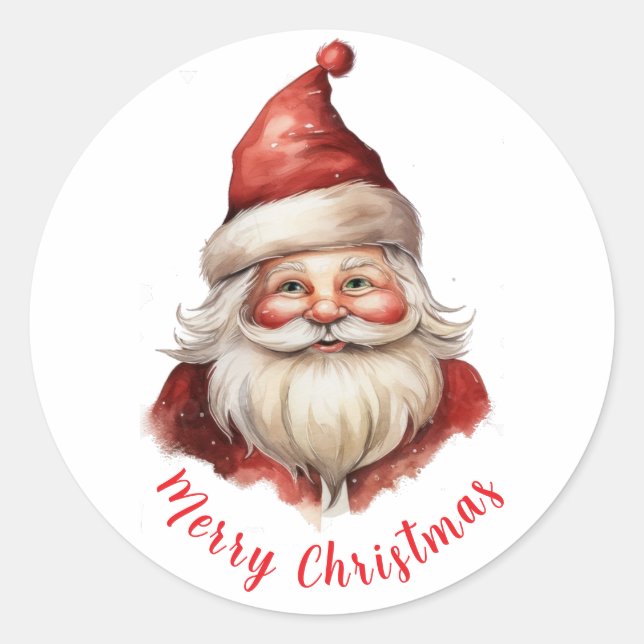 Adesivo Redondo Ilustração de Aquarela Santa Claus (Frente)